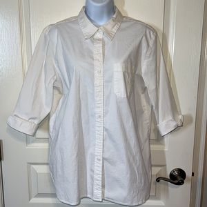 Ladies White Button Down Stretch Blouse